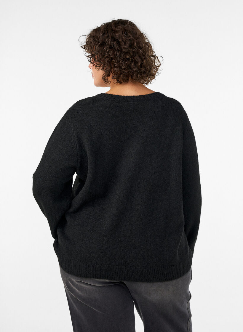 Loose fit genser med rund hals, Svart, Model image number 2