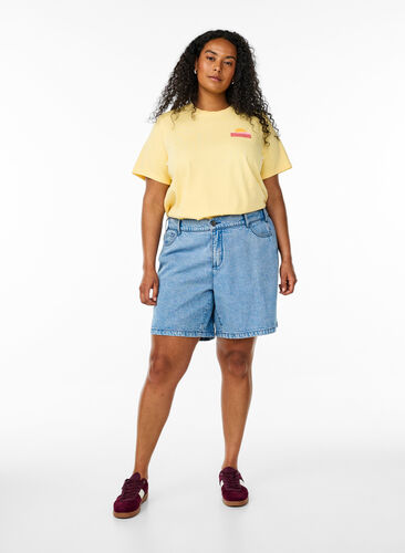 Zizzi T-skjorte i økologisk bomull med ryggtrykk, Gul, Model image number 1