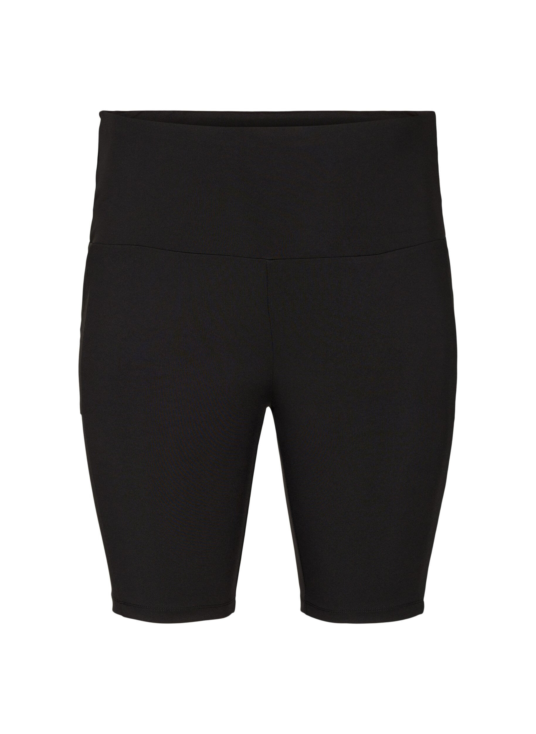 Zizzi Ettersittende shorts med h&oslash;y midje og lommer, Black, Packshot image number 0