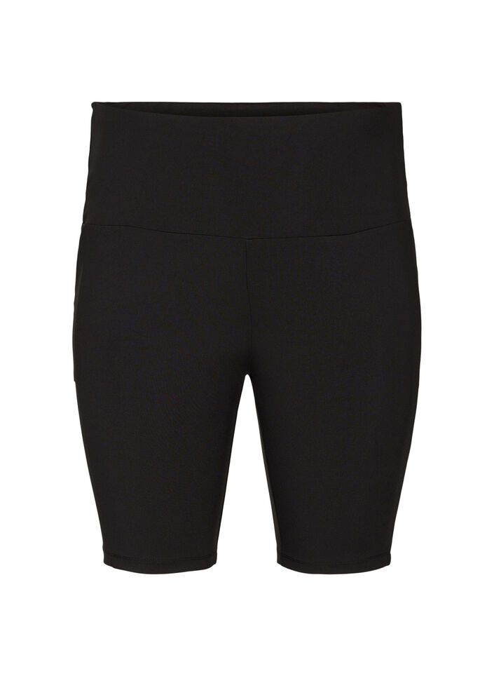 Ettersittende shorts med høy midje og lommer, Black, Packshot image number 0