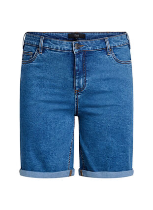 Zizzi Tettsittende denimshorts med høy midje, Blå, Packshot image number 0
