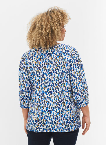 Bluse med mønster og 3/4-ermer, Blue Leo AOP, Model image number 1