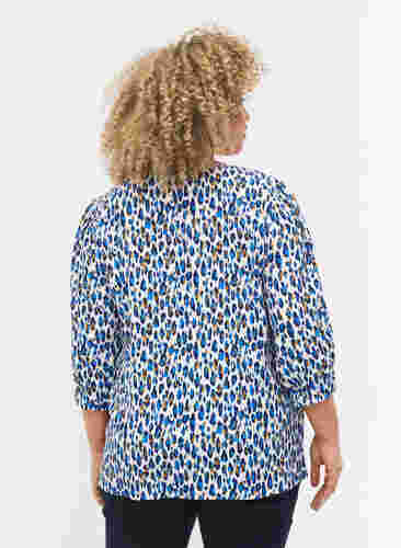 Bluse med mønster og 3/4-ermer, Blue Leo AOP, Model image number 1