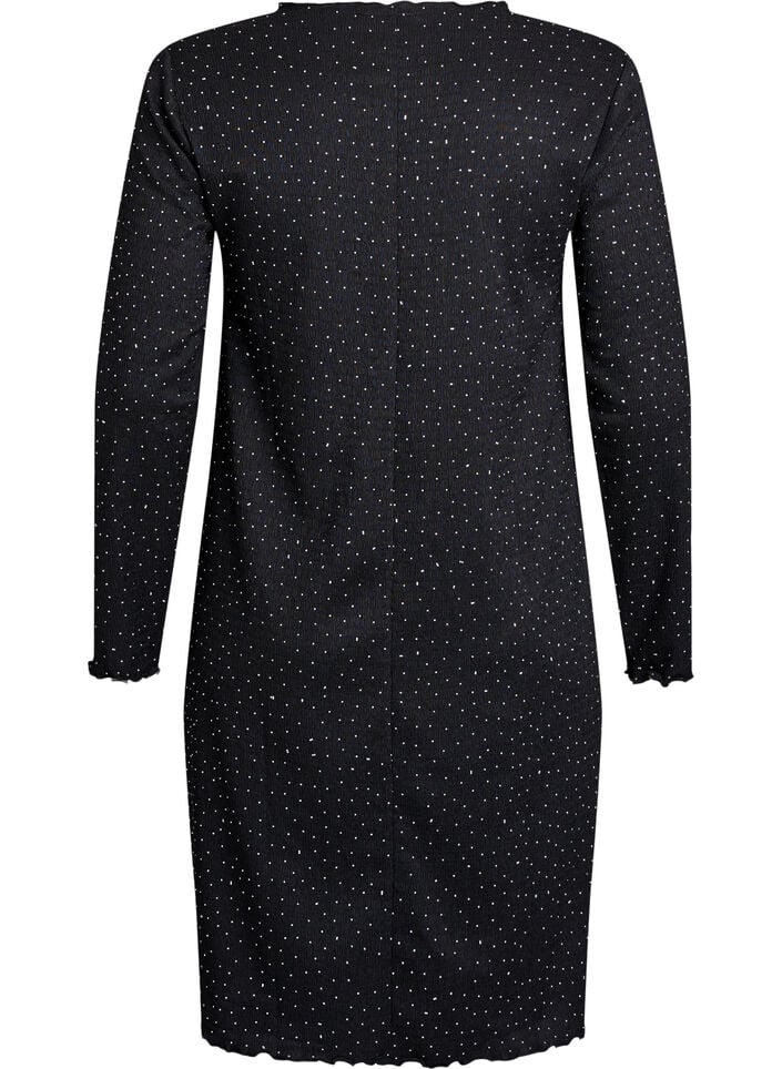 Kjole med rhinesteiner og bølgekant, Black, Packshot