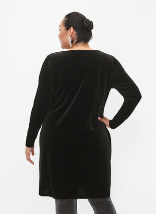 Kjole i velur med lange ermer, Black, Model image number 1
