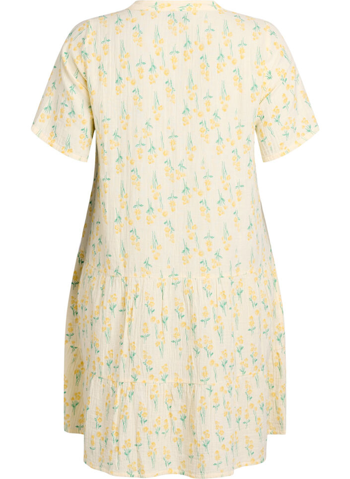 Kort A-linjekjole i bomullsmuslin, Gul, Packshot image number 1