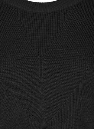 Ensfarget strikkegenser i en ribbet struktur, Black, Packshot image number 2