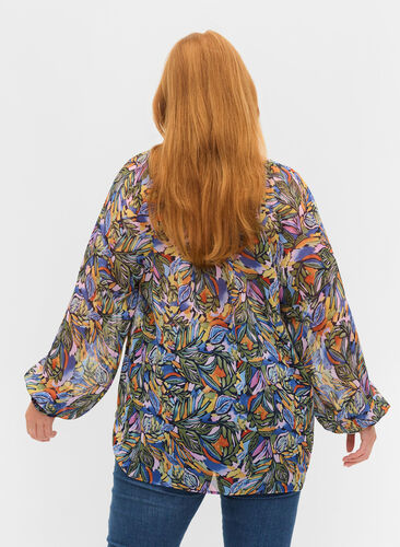 Langermet bluse med knyting i halsen, Vibrant Leaf, Model image number 1