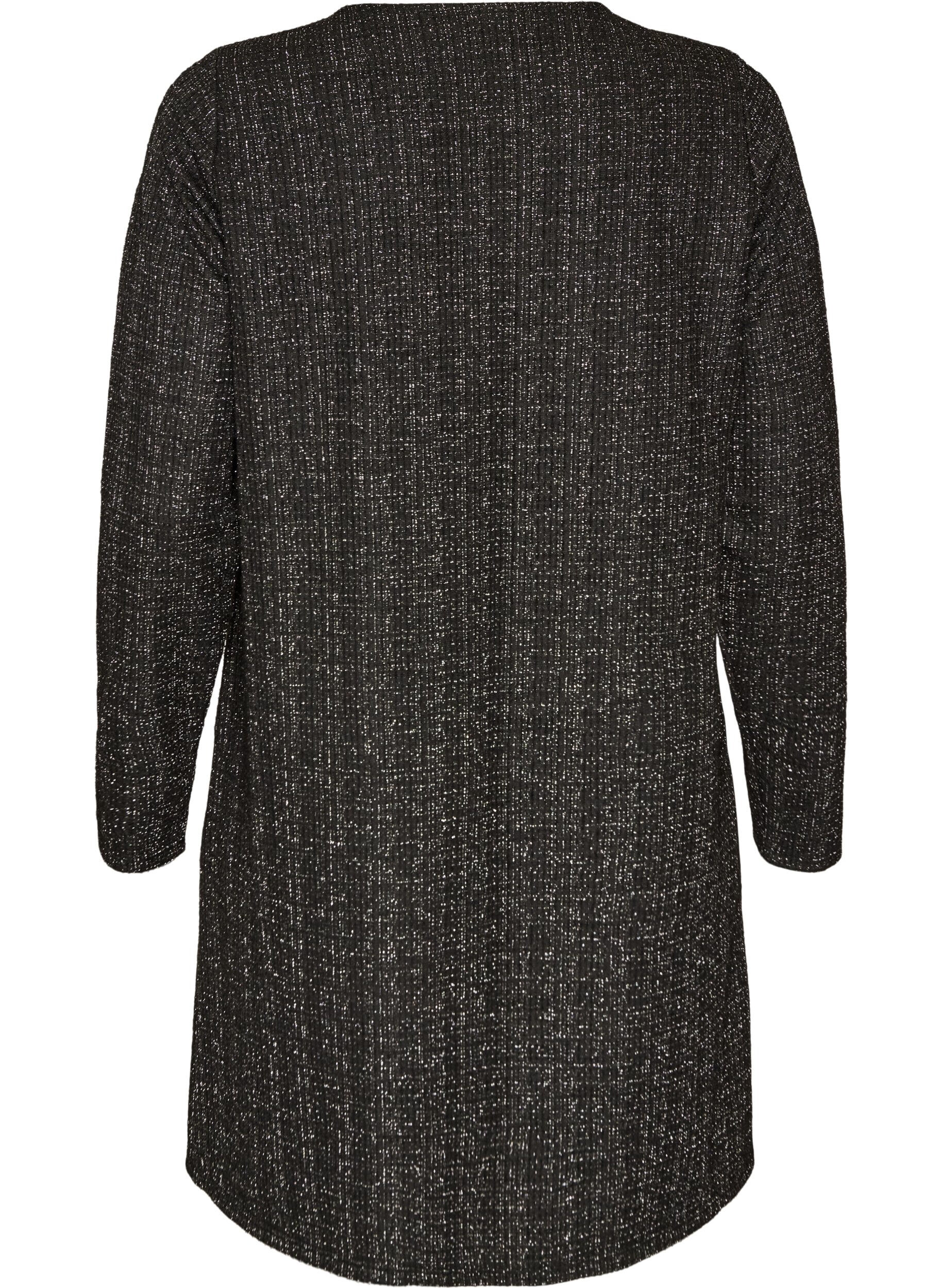 ZizziKort kjole med boucl&eacute; tekstur og glittertr&aring;der, Svart, Packshot image number 1
