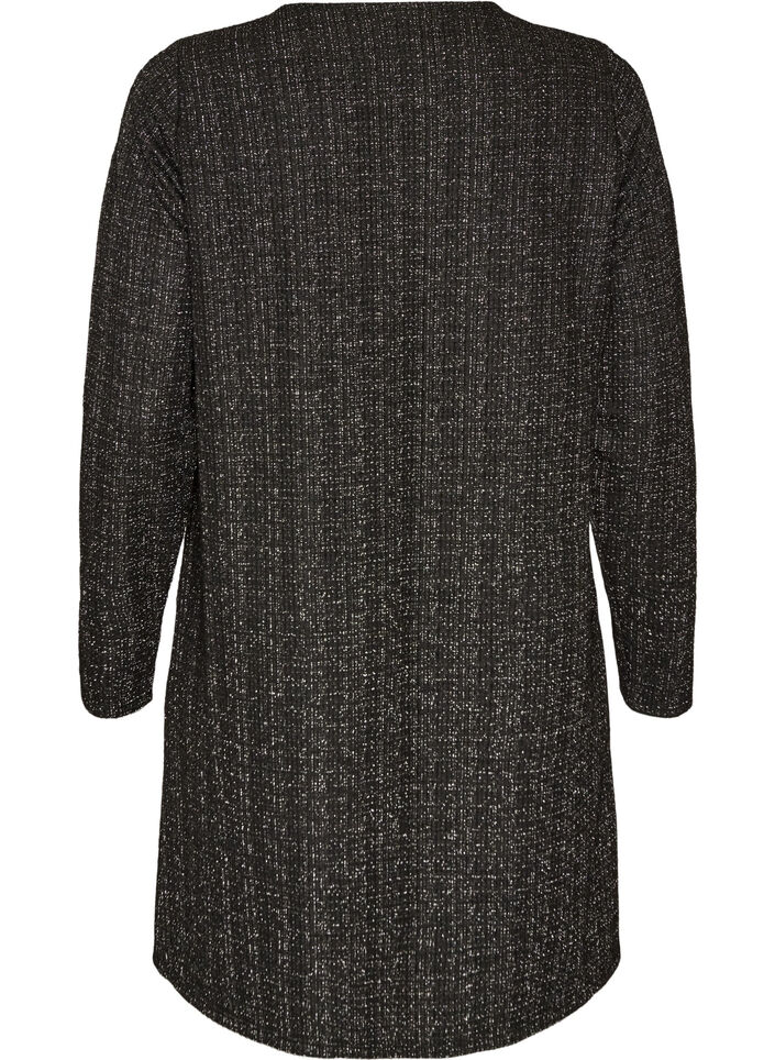 Kort kjole med boucl&eacute; tekstur og glittertr&aring;der, Svart, Packshot image number 1