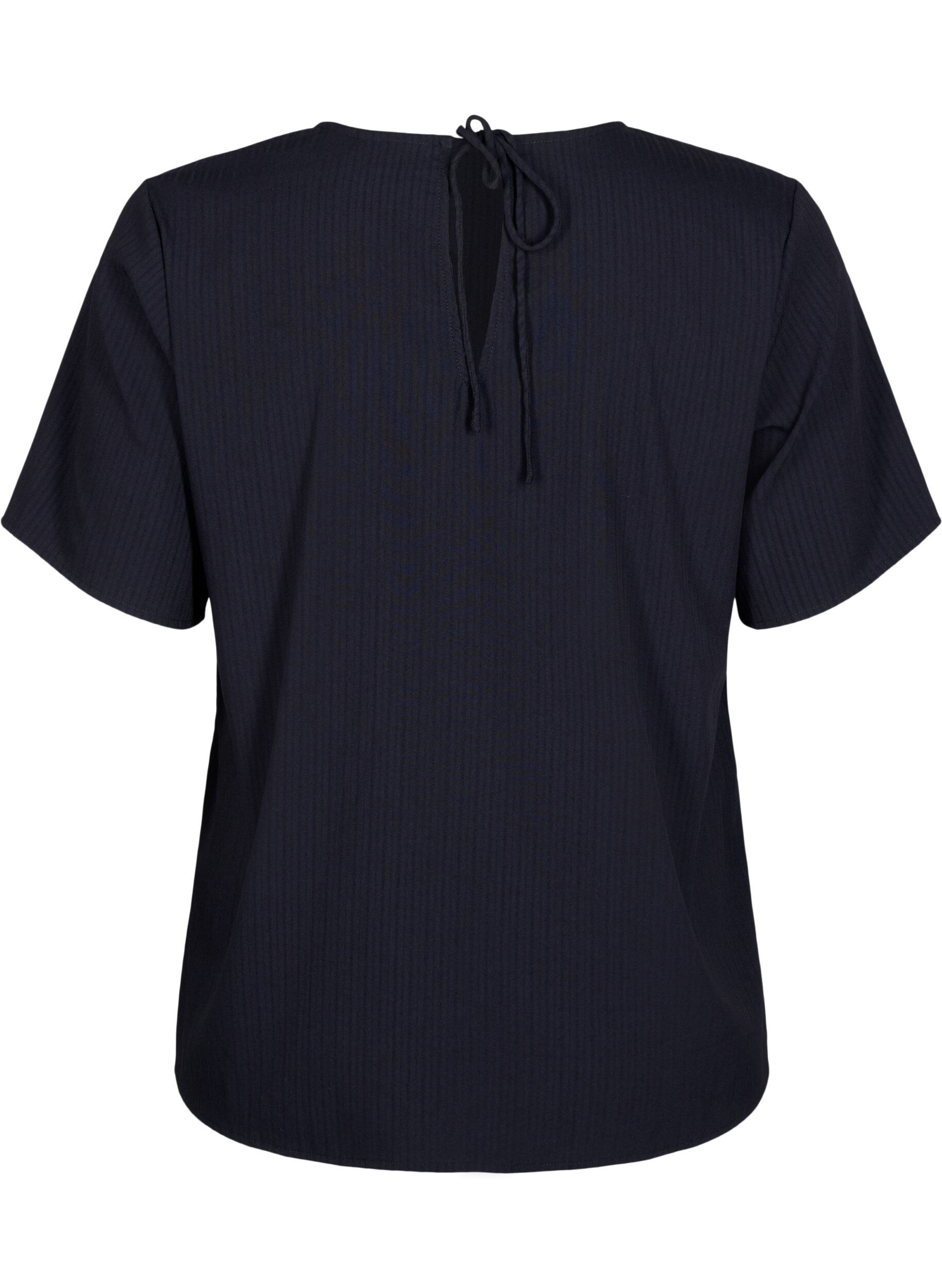 Zizzi Kortermet bluse i viskose med knyteb&aring;nd, Black, Packshot image number 1