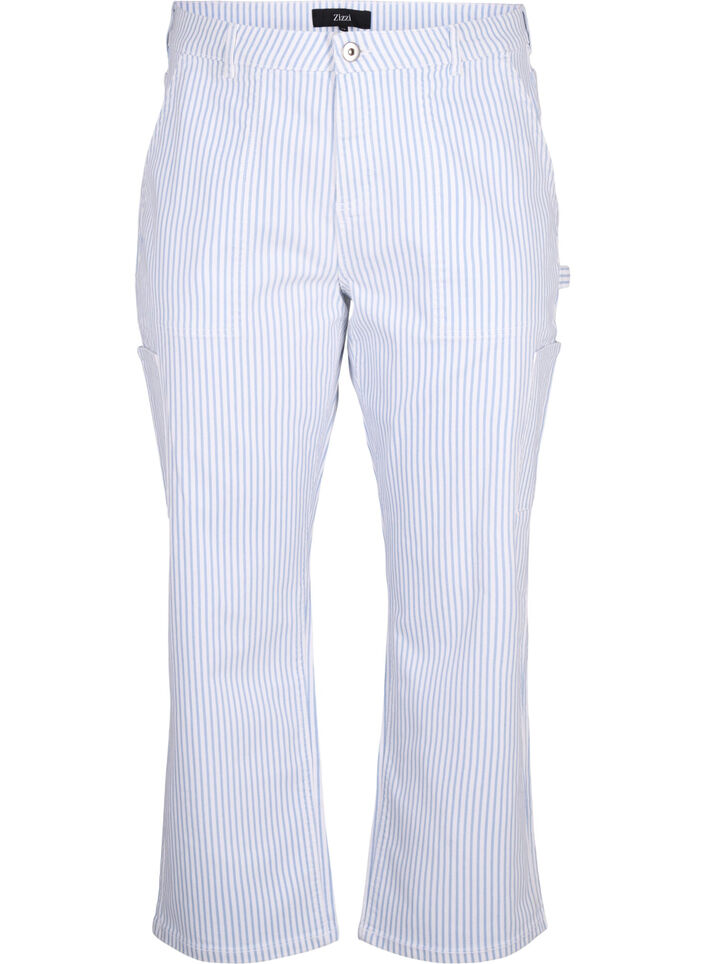 Stripete cargojeans med rett passform, Blue White Stripe, Packshot image number 0