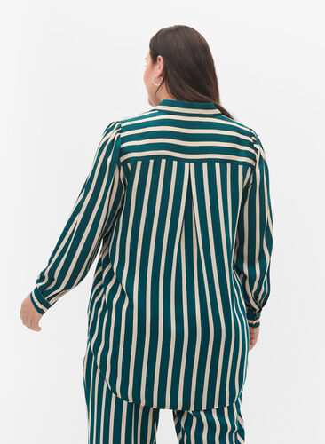Stripete skjorte med lange ermer, Green Stripe, Model image number 1