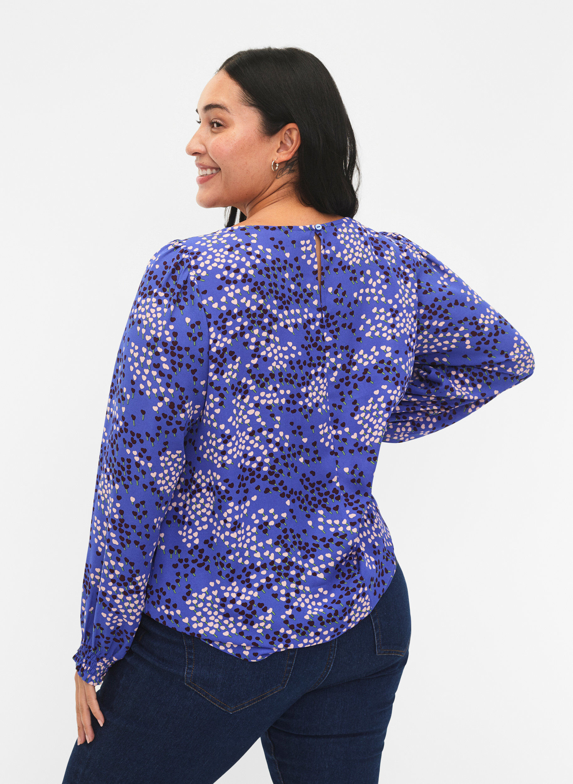 Zizzi FLASH - Bluse med lange ermer og trykk	, Dazzling Blue AOP, Model image number 1