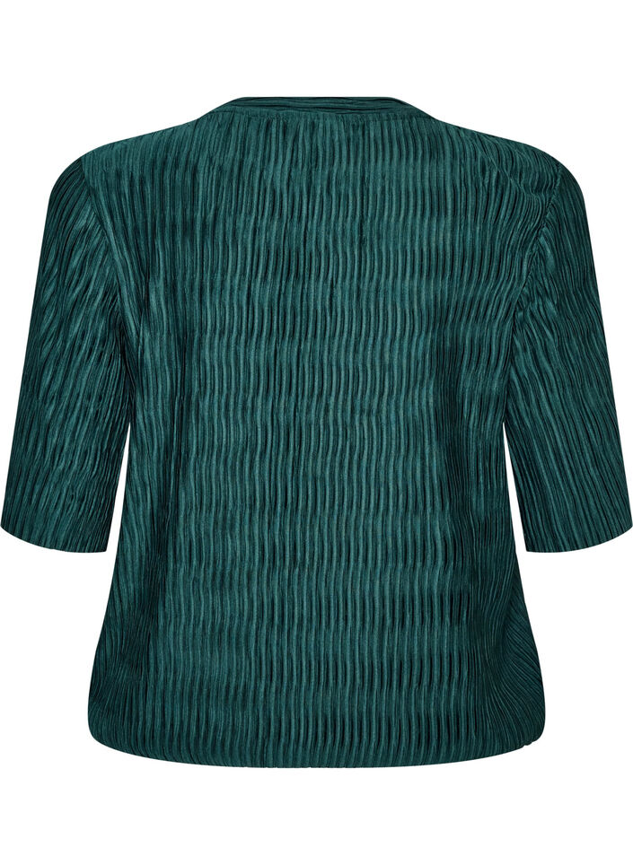 Bluse med b&oslash;lget tekstur og ballongfasong, Gr&oslash;nn, Packshot image number 1
