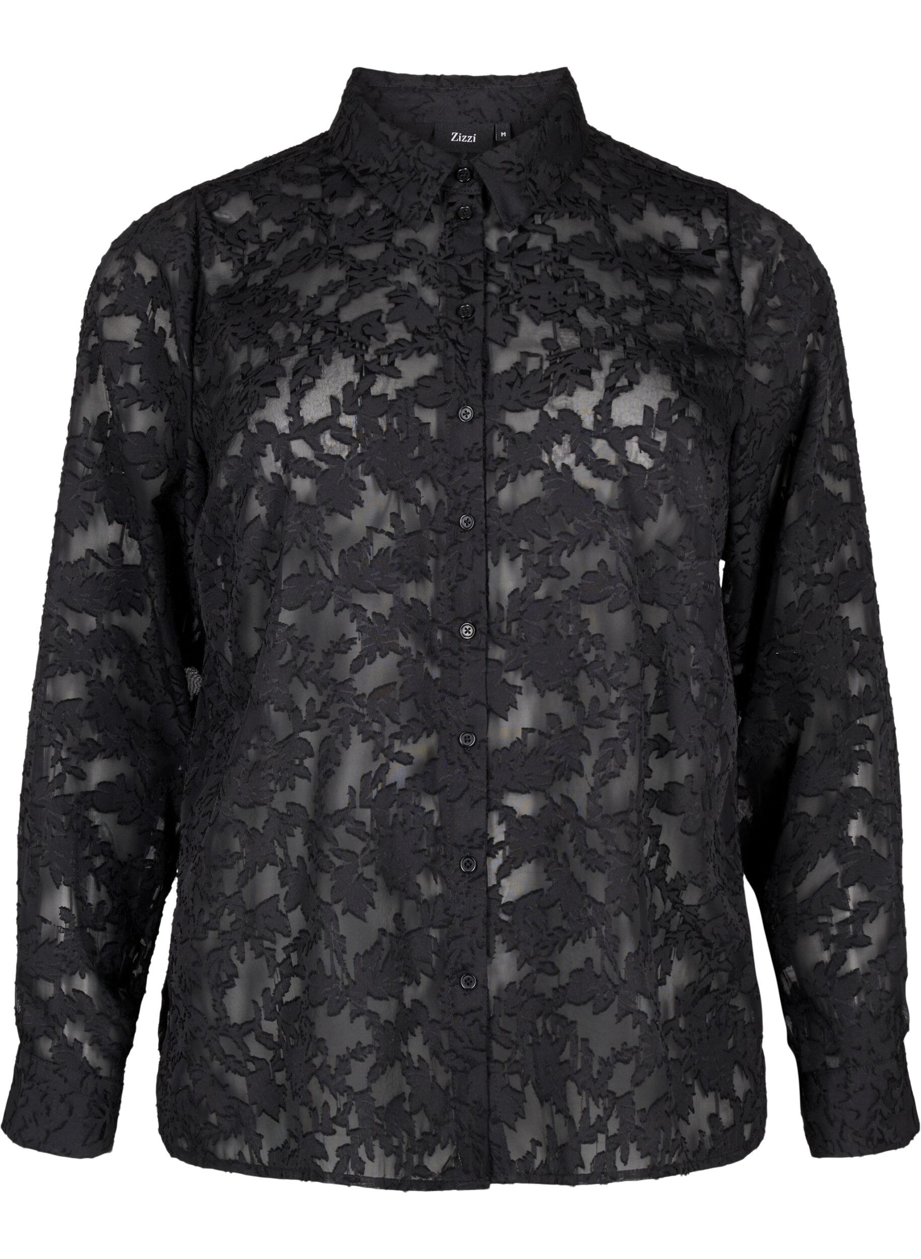 Zizzi Jacquard-skjorte med knapper, Black, Packshot image number 0