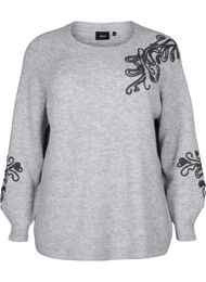 Strikkegenser med dekorativt mønster, Light Grey Melange
