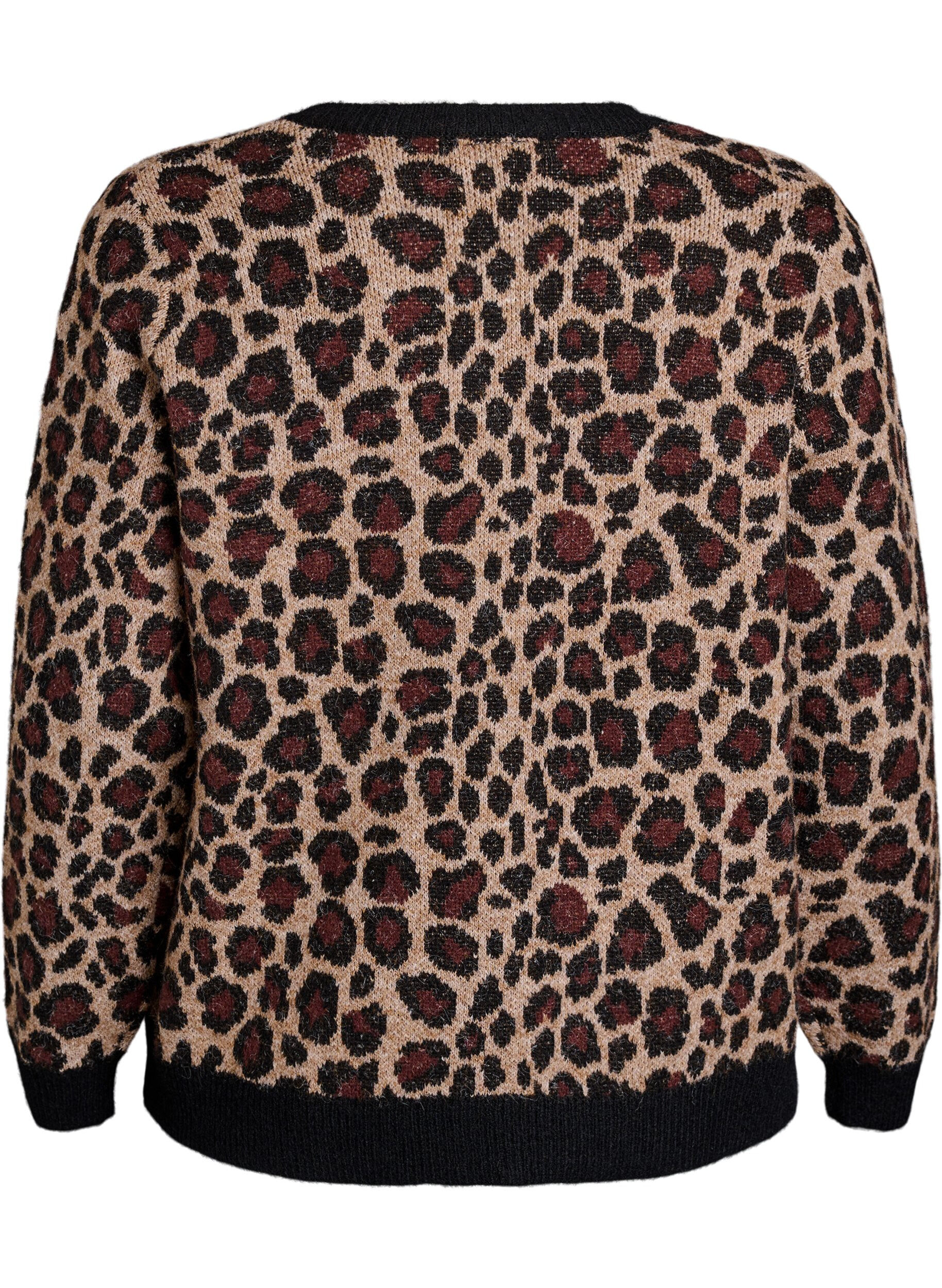 Zizzi Cardigan med leopardm&oslash;nster og kontrastkant, Svart, Packshot image number 1