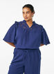Bluse i bomullsmusselin med broderie anglaise og 1/2 ermer, Bl&aring;, Model image number 0