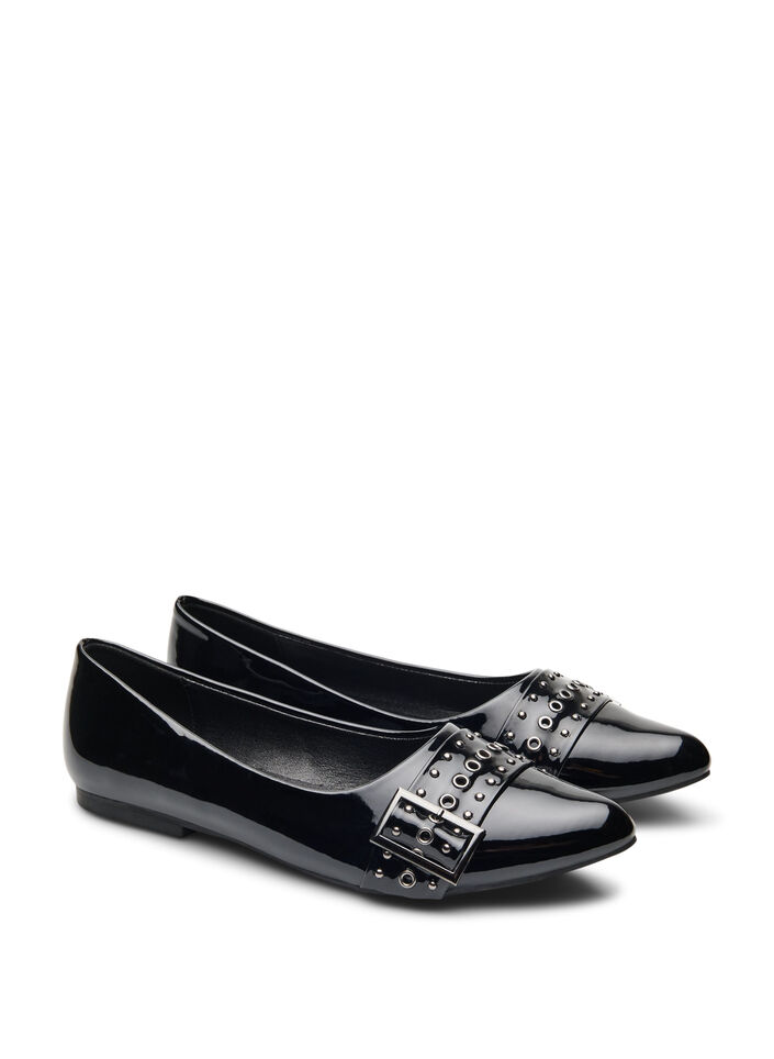 Wide fit - Ballerina med stropp og studs, Black, Packshot