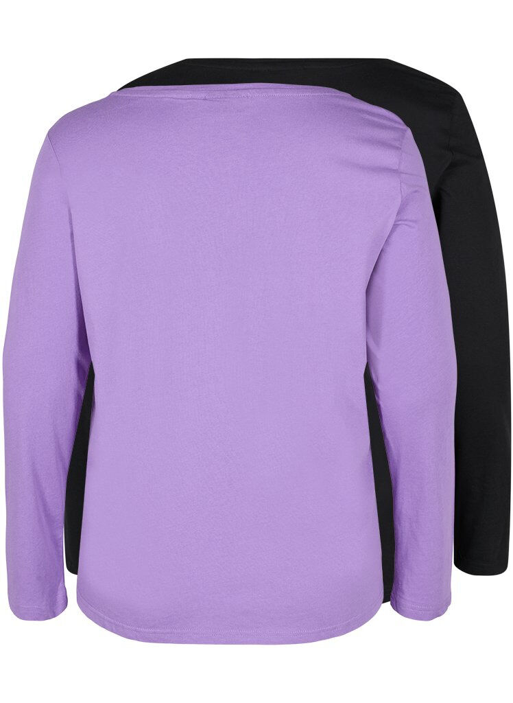 Zizzi Basisgenser i bomull, 2 stk., Paisley Purple/Black, Packshot image number 1