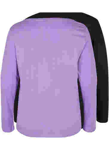 Basisgenser i bomull, 2 stk., Paisley Purple/Black, Packshot image number 1