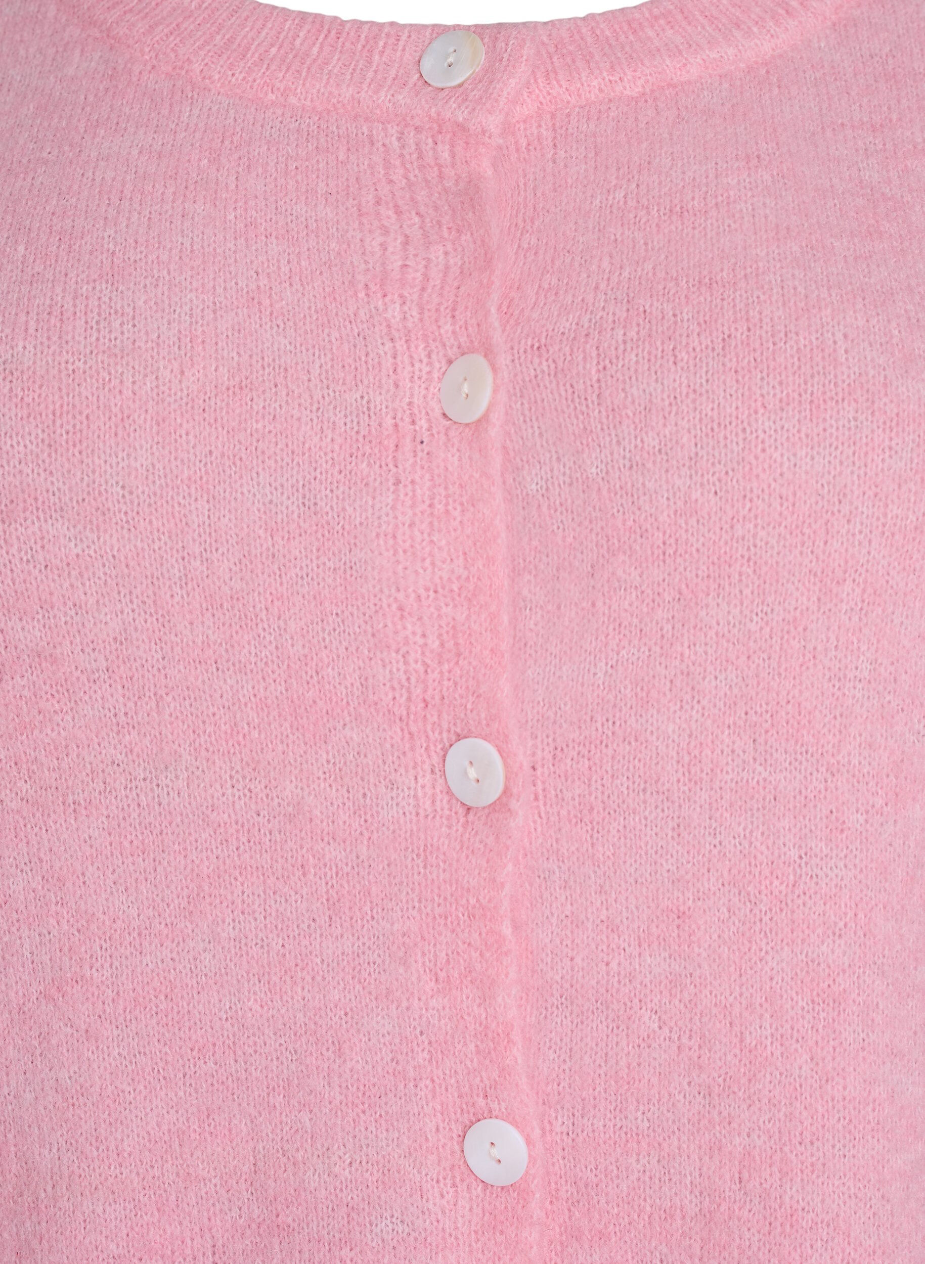 Zizzi Strikket cardigan med ull og knapper, Rosa, Packshot image number 2