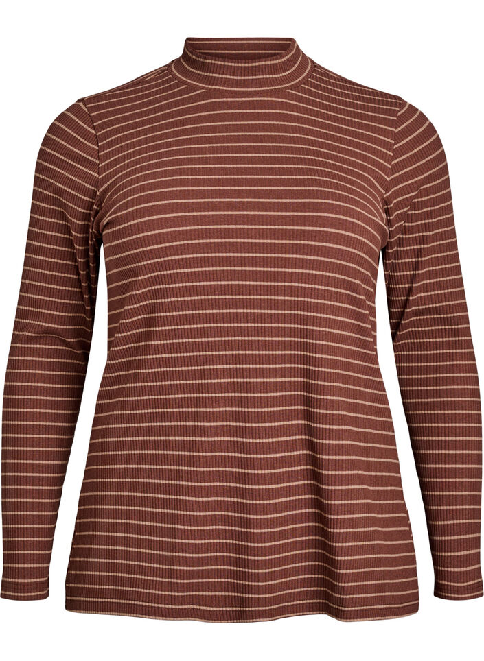 Stripet ribbet jerseybluse med høy hals, F. Fudge Caribou, Packshot