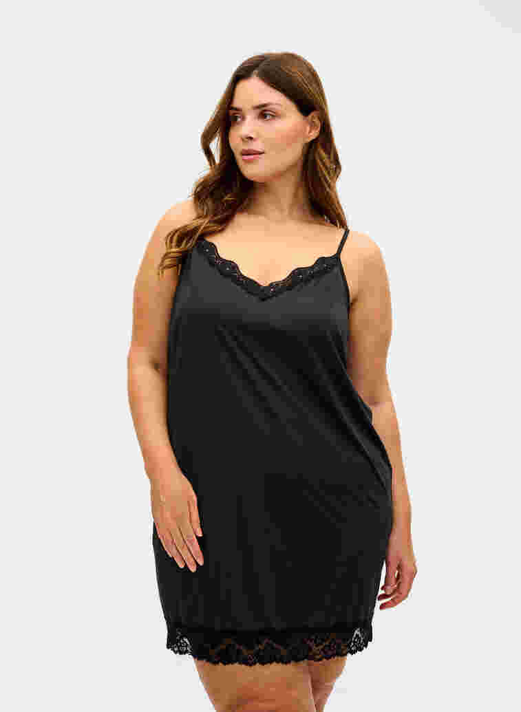 Nattkjole med blondedetaljer, Black, Model