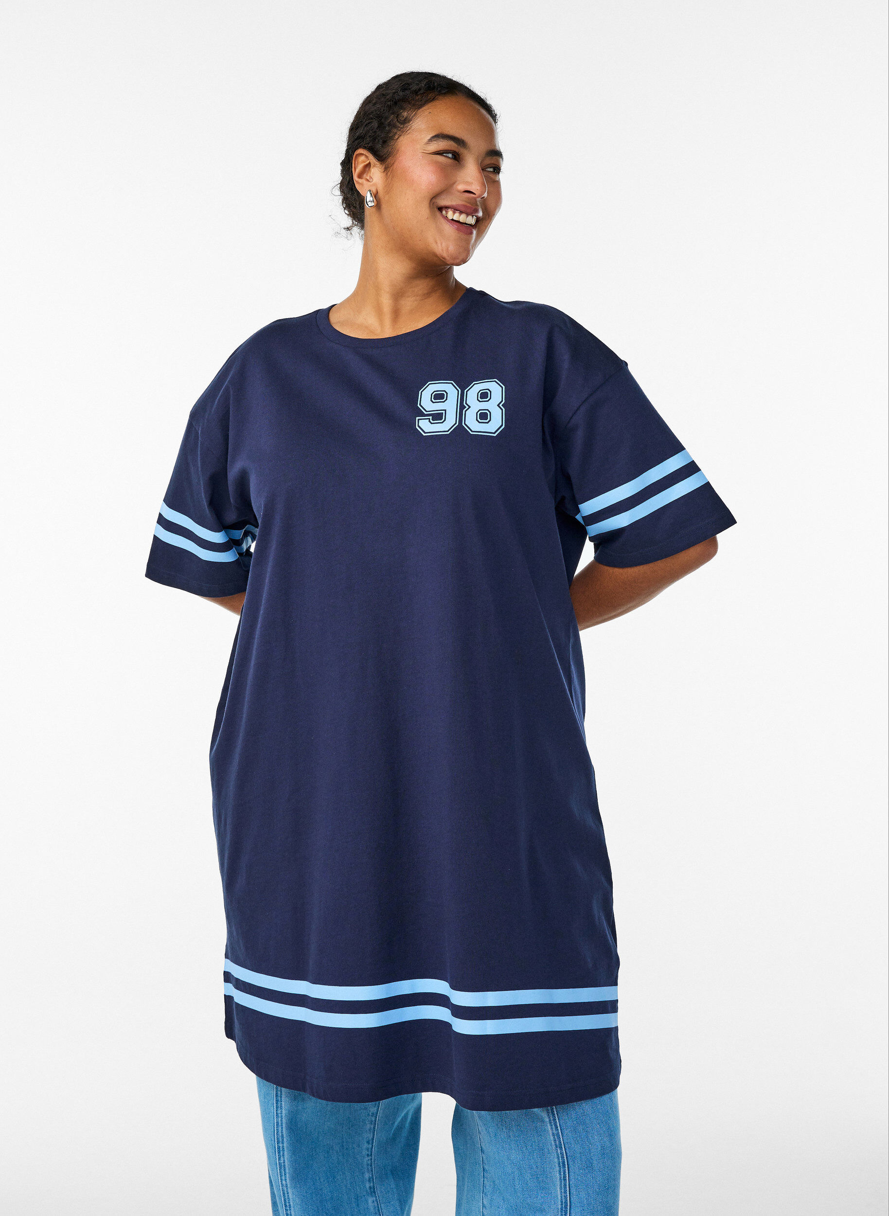 Kort T-skjortekjole med sporty detaljer, Bl&aring;, Model