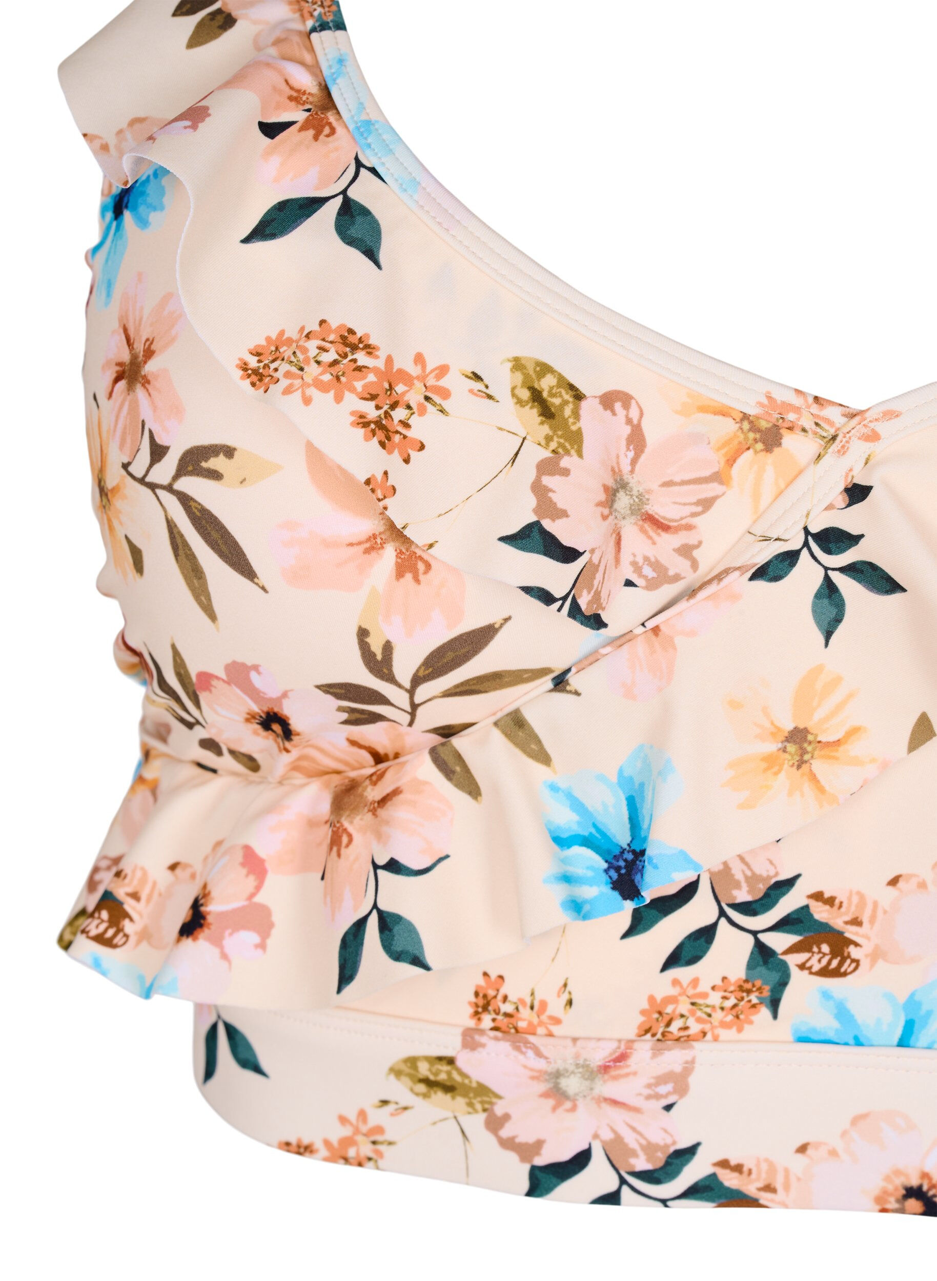 ZizziBlomstrete bikinioverdel med volangdetaljer, Beige, Packshot image number 2