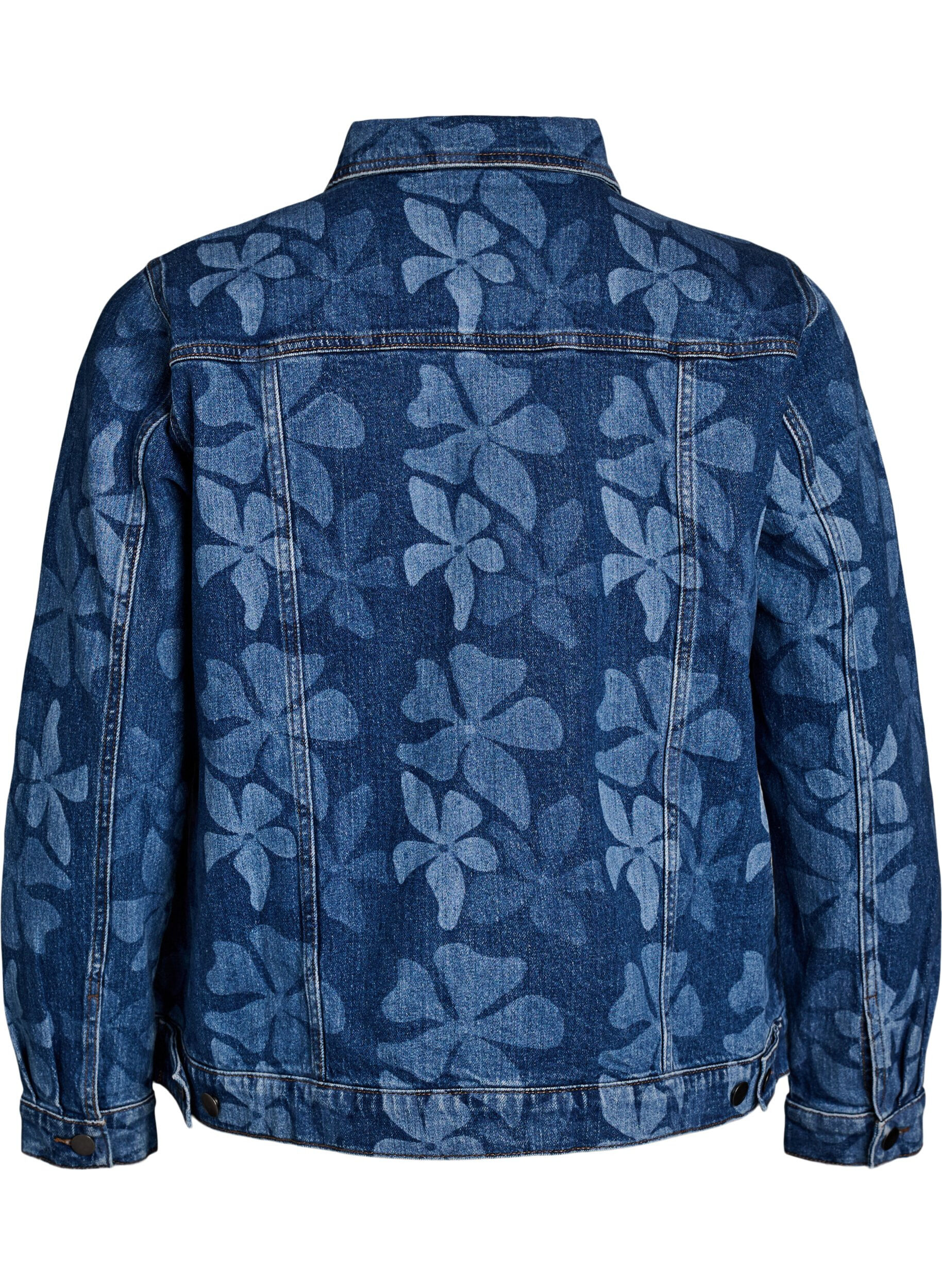 Zizzi Denimjakke med blomster m&oslash;nster, Bl&aring;, Packshot image number 1