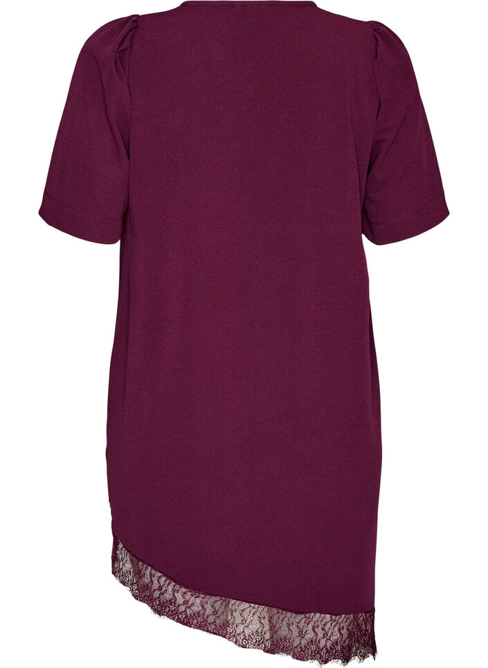Tunika med asymmetrisk blondedetalj, Lilla, Packshot image number 1