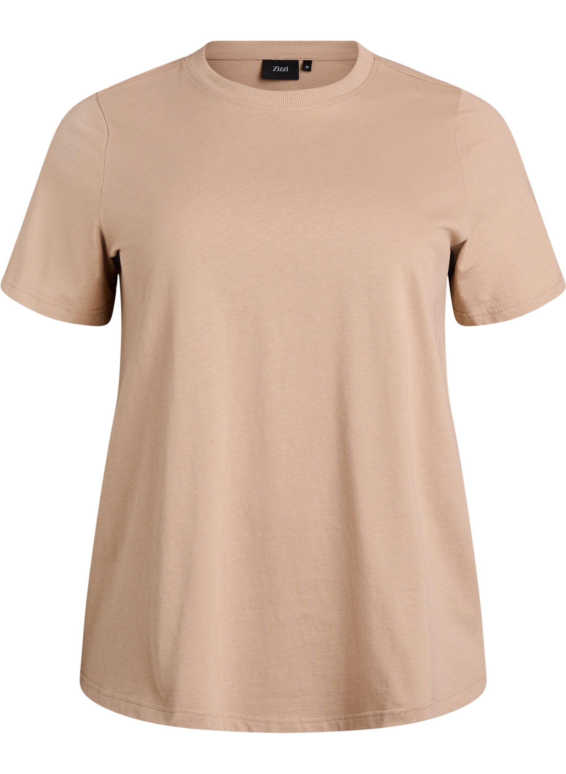 ZizziBasic T-skjorte i bomull med rund hals, Beige, Packshot image number 0