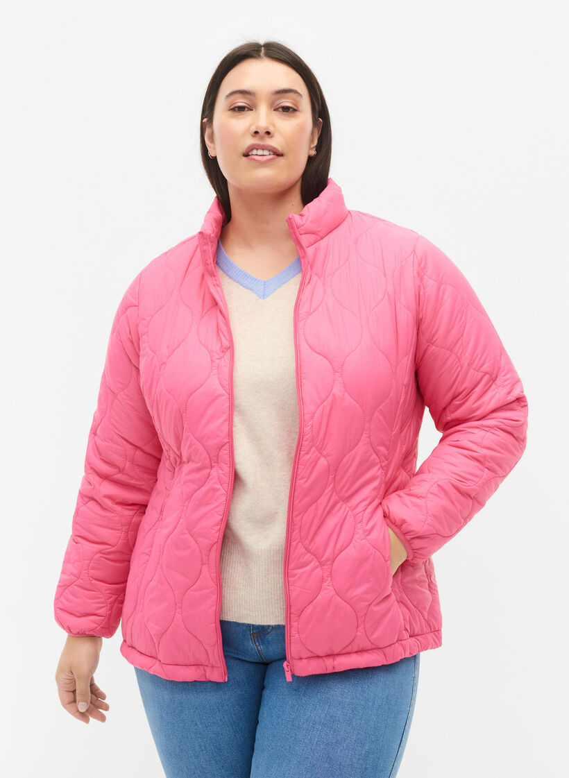 Quiltet jakke med glidelås og lommer, Hot Pink, Model image number 0