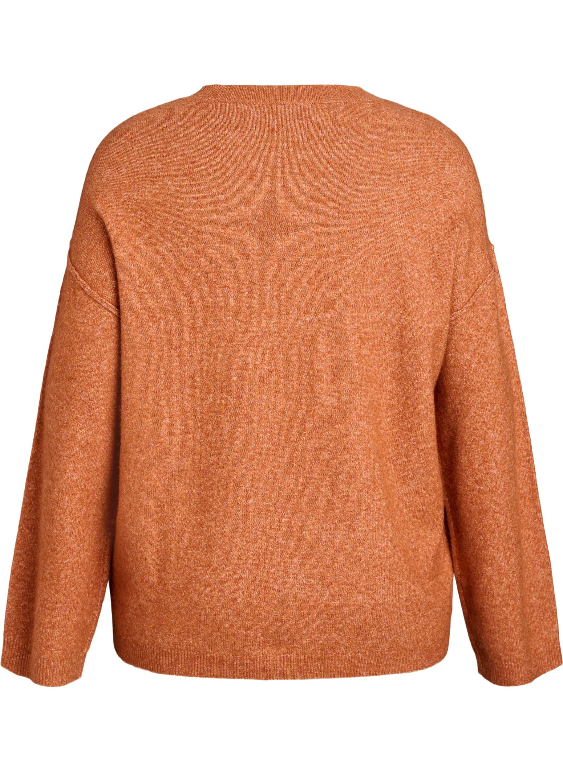 ZizziL&oslash;s strikkegenser med markante s&oslash;mmer, Orange, Packshot image number 1