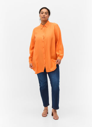 Lang skjorte i viskose, Celosia Orange, Model image number 2