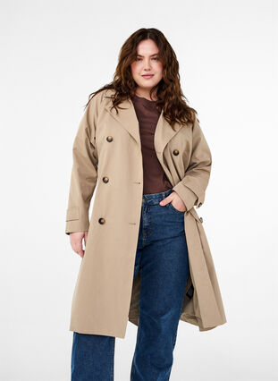 Zizzi Klassisk lang trenchcoat med belte, Chinchilla, Model image number 0