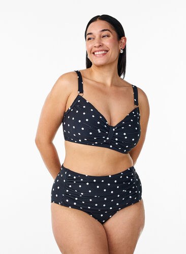 Zizzi Høytlivs bikinitruse med mønster, Svart, Model image number 0