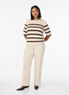 Strikkebluse med striper og korte ermer, Vanilje, Model image number 1