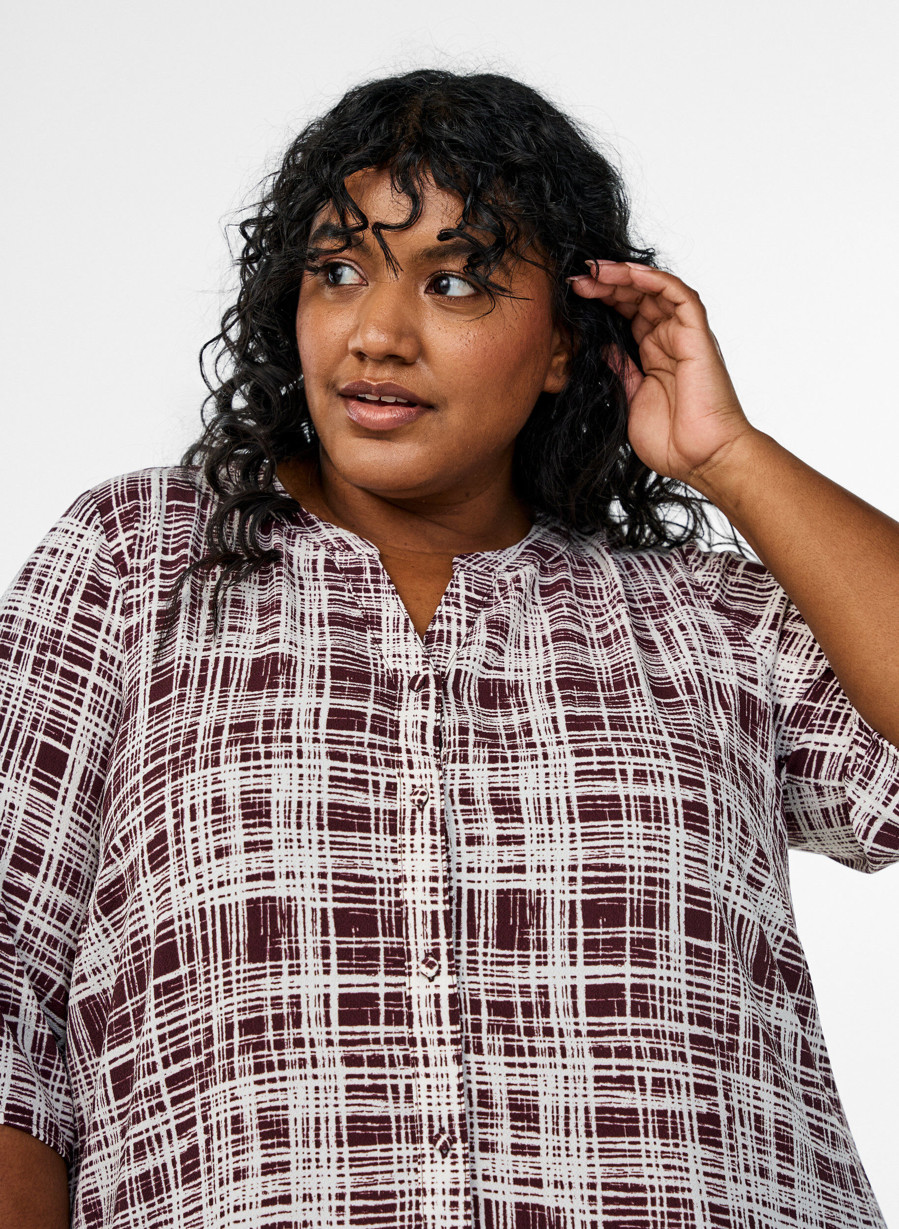 Zizzi Midikjole i A-linje med korte ermer, M&oslash;rk Bordeaux, Model image number 2