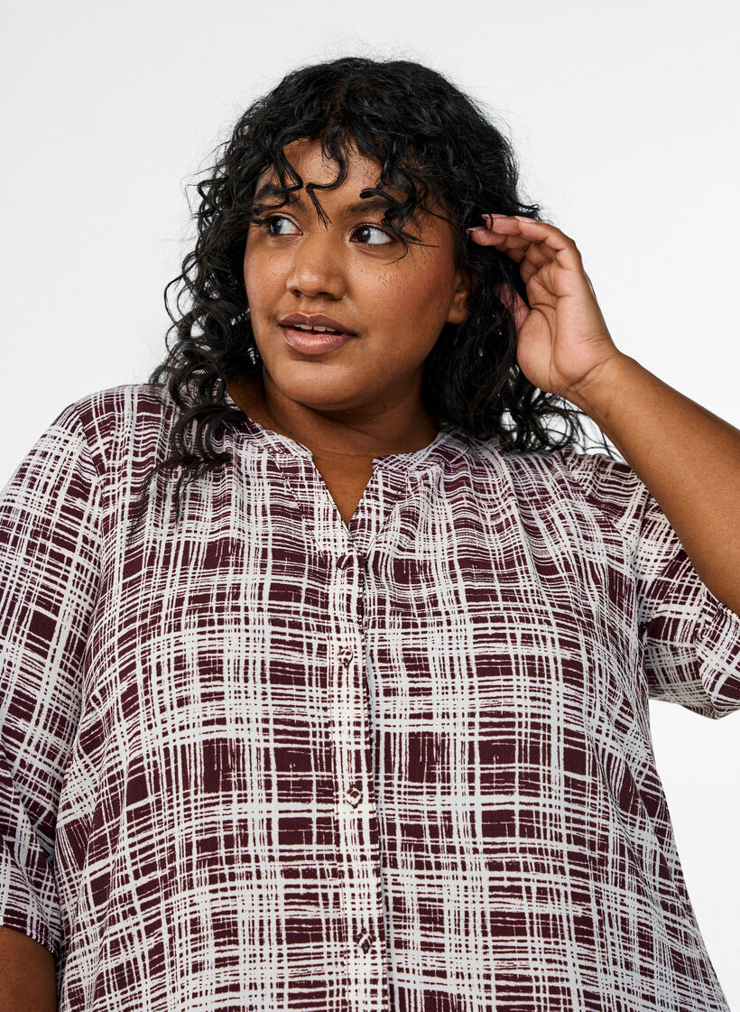 Midikjole i A-linje med korte ermer, Mørk Bordeaux, Model image number 2