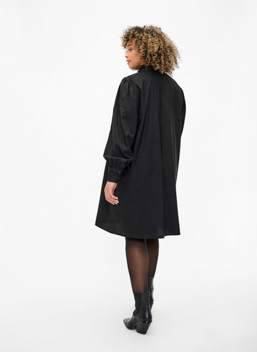 Viscose skjorte kjole med ruffles, Black, Model image number 1