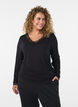 Viskose bluse med blonder og V-hals, Svart, Model image number 0