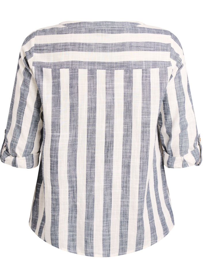 Bluse i bomull med V-hals, Bl&aring;, Packshot image number 1