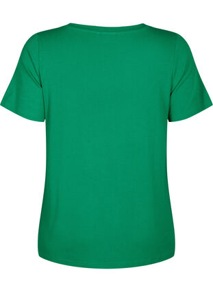 Ribbestrikket T-skjorte i viskose med V-hals, Jolly Green, Packshot image number 1