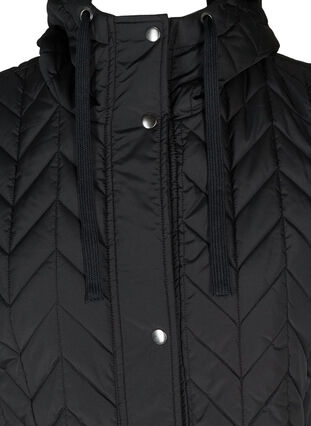 Lang quiltet vest med hette, Black, Packshot image number 2