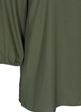 Ensfarget bluse med blonder og 3/4-ermer, Thyme, Packshot image number 3