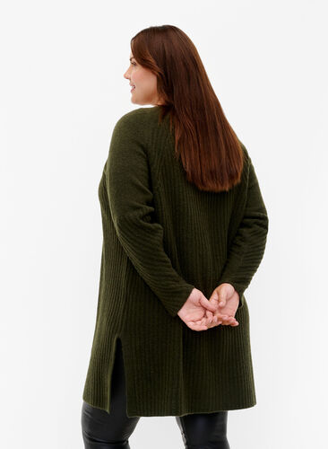 Lang cardigan i ribbestrikk, Forest Night Mel., Model image number 1