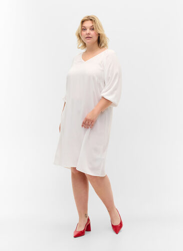 Kjole i viskose med V-hals, Bright White, Model image number 2